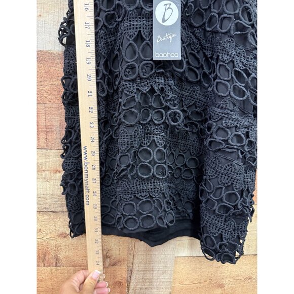 Boohoo Boutique Black Lace Plunge Neck Panelled Bodycon Dress NWT Size 8 - Picture 9 of 12